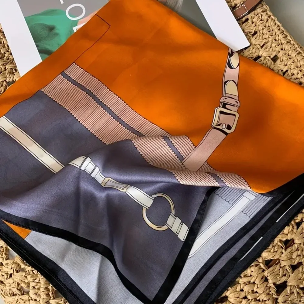 Elegant Orange and Gray Silk Scarf